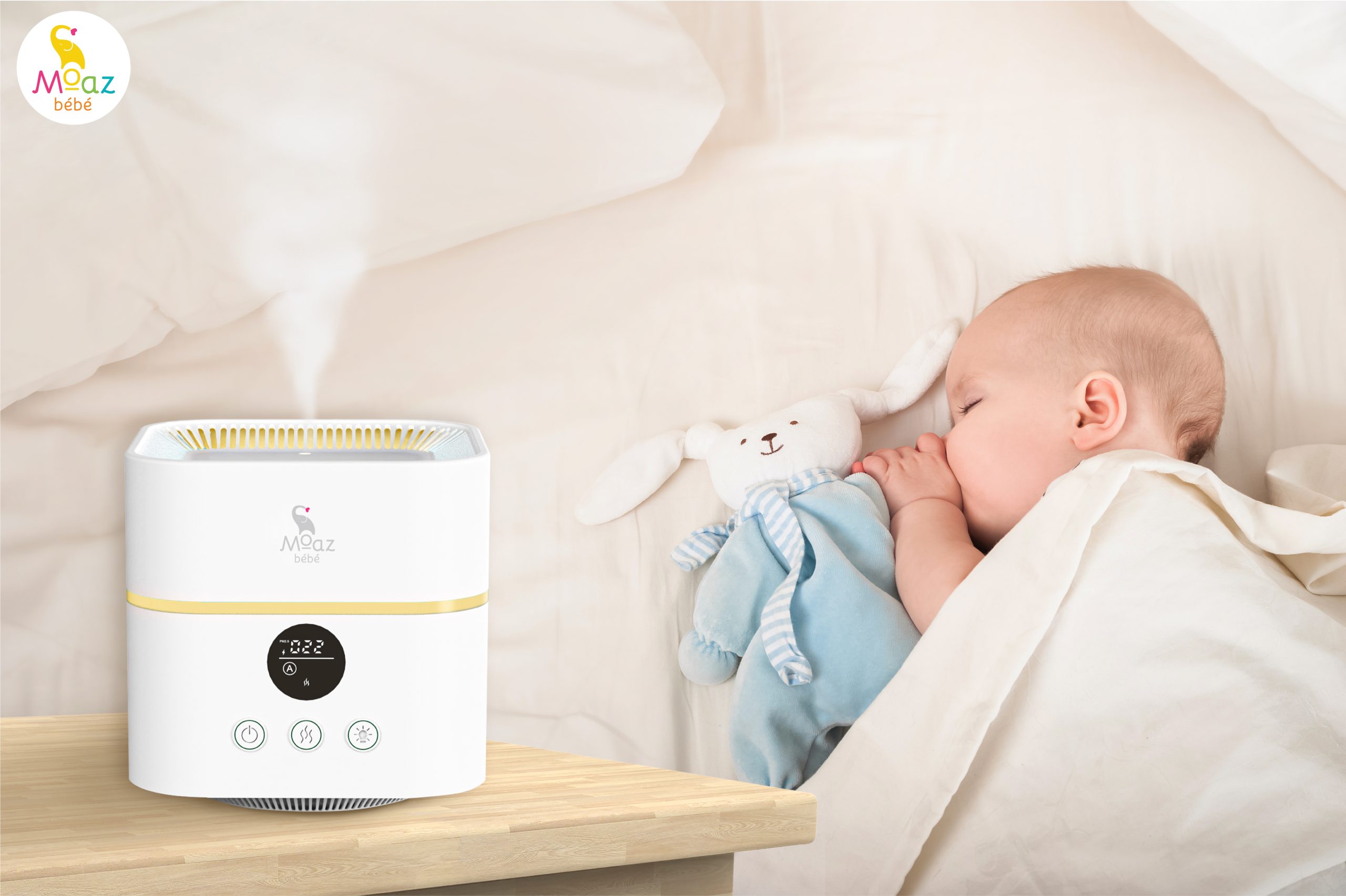Sử dụng máy lọc không khí tạo ẩm ở phòng có nhiệt độ cao, độ ẩm thấp giúp bé ngủ ngon giấc