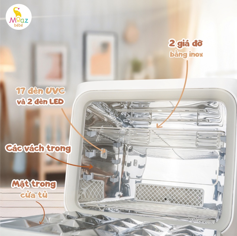 Máy tiệt trùng sấy khô bình sữa bằng tia UVC-ION Moaz BéBé MB - 089 2 Cấu tạo máy tiệt trùng sấy khô bình sữa Moaz BéBé MB-089