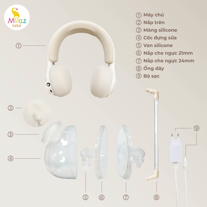 Cấu tạo máy hút sữa di động kèm chườm ấm cổ Moaz BéBé MB - 091