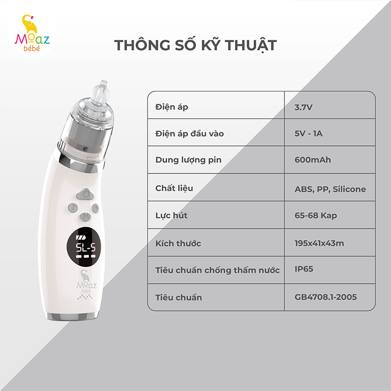 thông số kỹ thuật máy hút mũi moaz bebe mb095