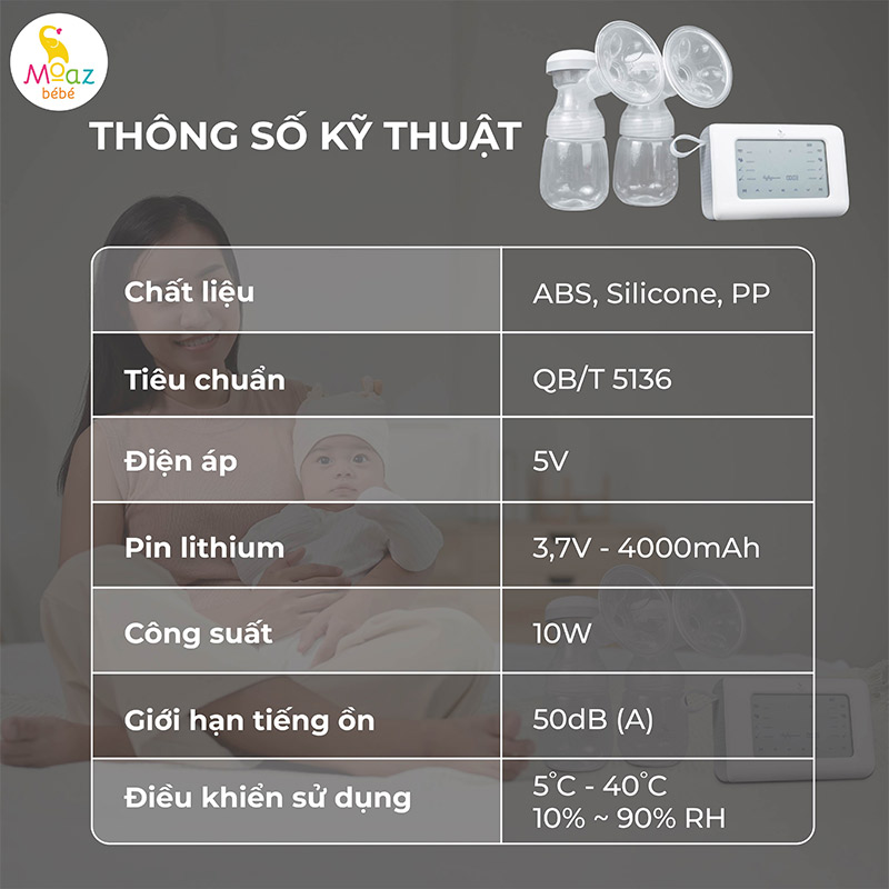 thông số kỹ thuật máy hút sữa moaz bebe mb092