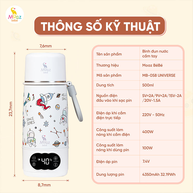 Bình đun nước cầm tay Moaz BéBé MB - 058 Universe 3 binh dun nuoc cam tay mb058 uni 3