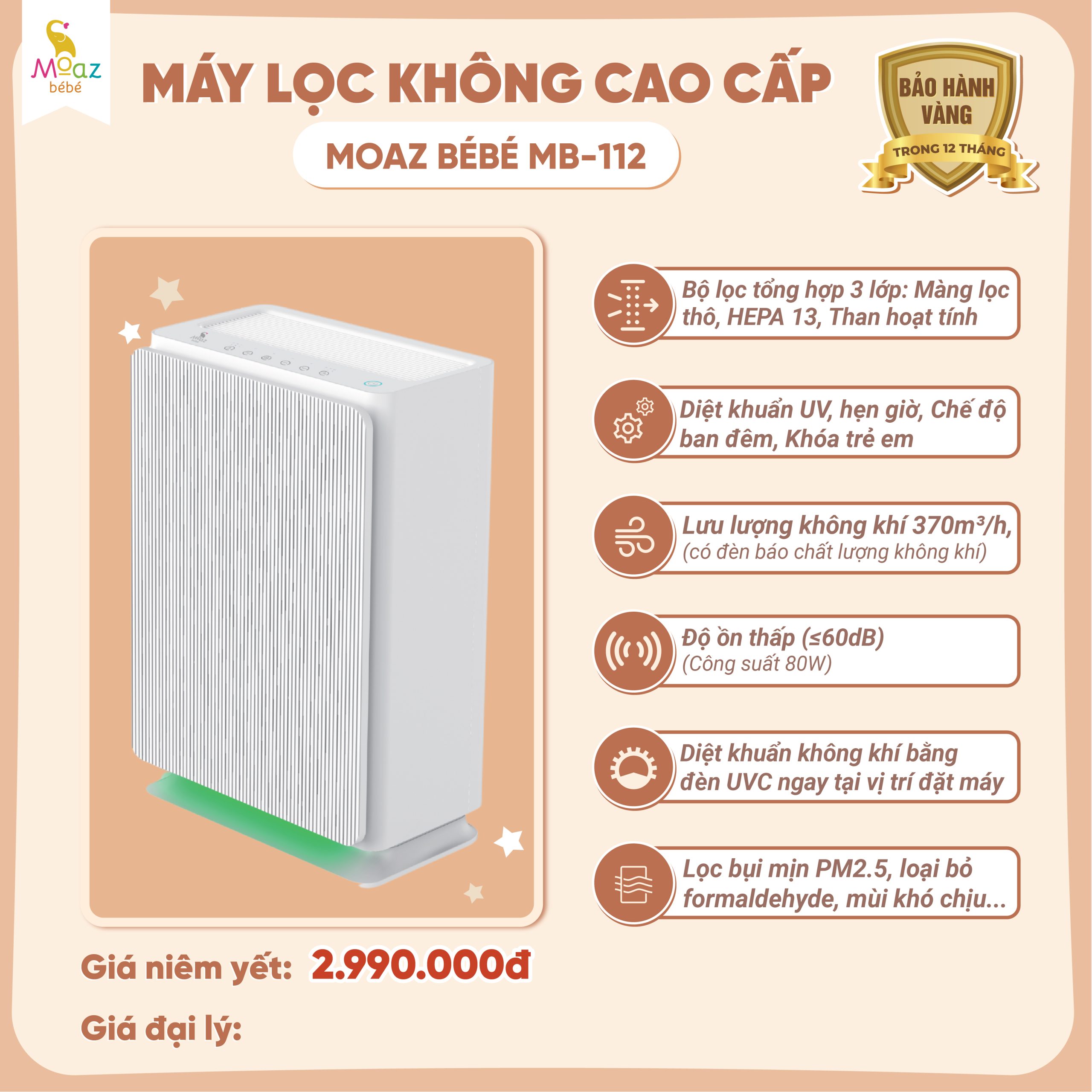 Máy lọc không khí cao cấp Moaz BéBé MB - 112 5 Bao gia cau tao MB112 01 scaled