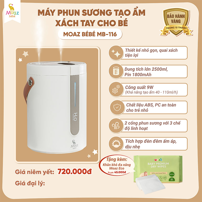 Máy phun sương tạo ẩm xách tay cho bé Moaz BéBé MB - 116 5 may phun suong cho be mb116 2