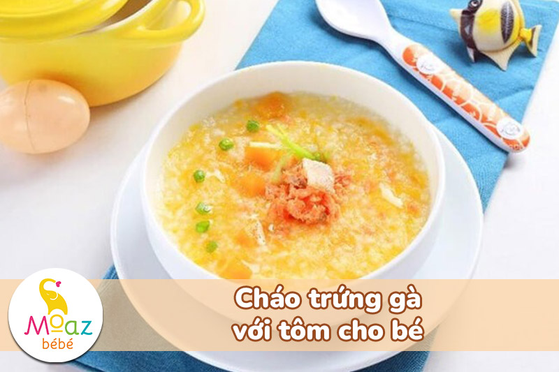 cháo trứng với tôm cho bé