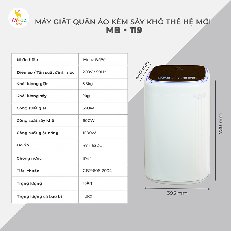 máy giặt sấy mini mb119