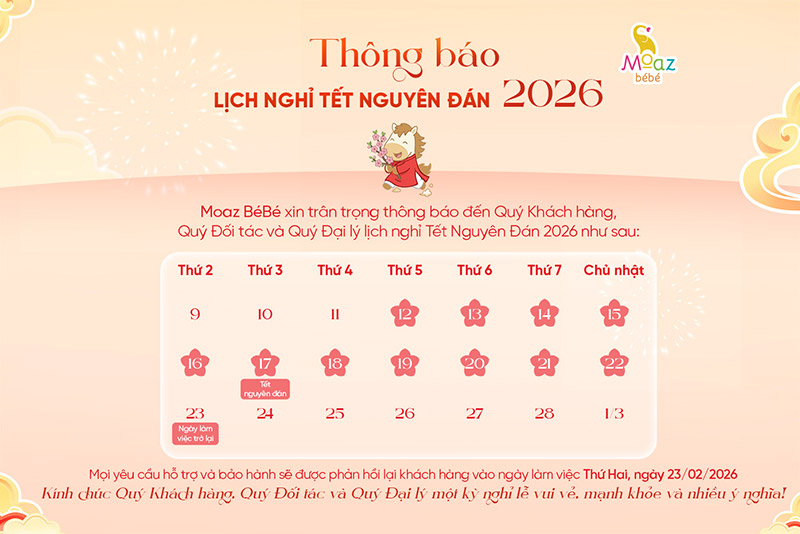 Thông báo Lịch nghỉ Tết Nguyên Đán Bính Ngọ 2026 1 lich nghi tet 2026 moaz bebe