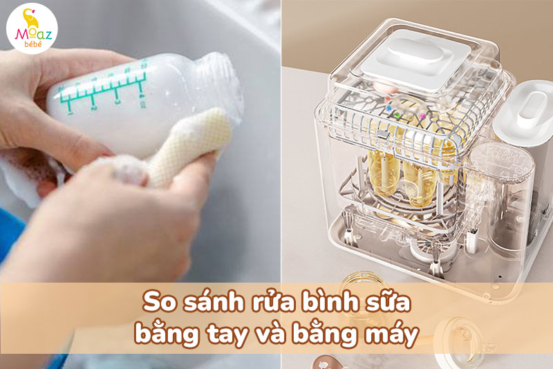 Rửa bình sữa bằng tay hay bằng máy tốt hơn? 4 so sánh rửa bình sữa bằng tay và bằng máy