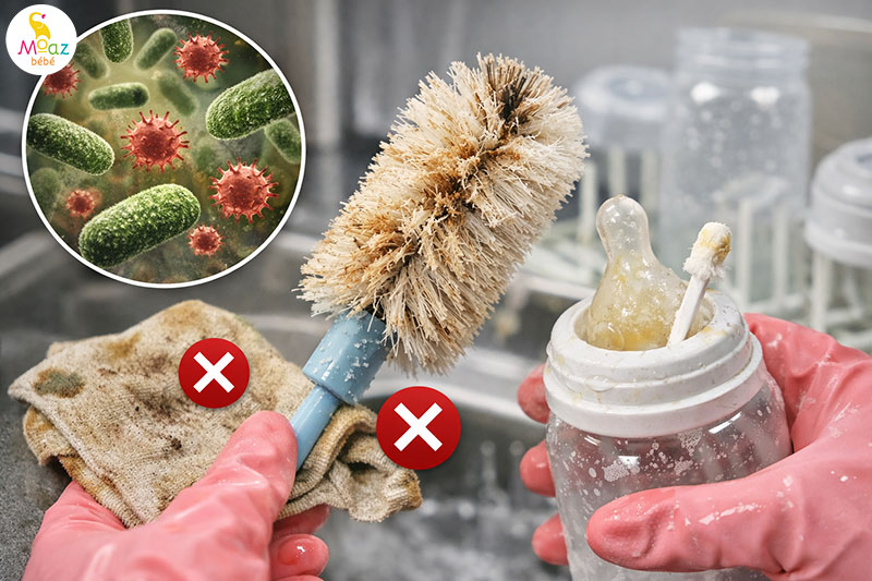 7 sai lầm khi vệ sinh bình sữa khiến vi khuẩn sinh sôi 3 Sử dụng cọ, khăn bẩn, nhiễm khuẩn
