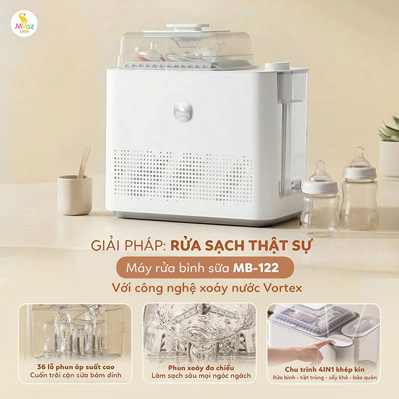 Công nghệ rửa nước nóng giúp máy rửa bình sữa MB122 sạch khuẩn hơn 5 Lợi ích khi sử dụng máy rửa bình sữa MB122 với công nghệ nước nóng
