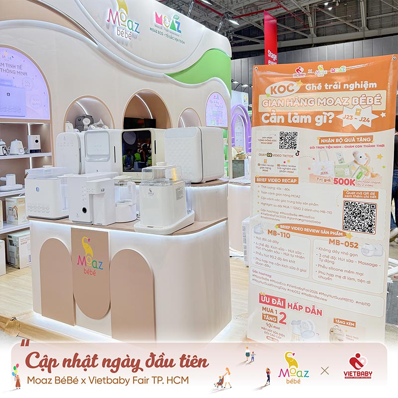 Cập nhật Vietbaby Fair TP.HCM 2026 Ngày 1: Những hoạt động tiêu biểu tại gian hàng Moaz BéBé & Moaz Eco 3 moaz bebe ngay dau tien tai viet baby fair hcm 6