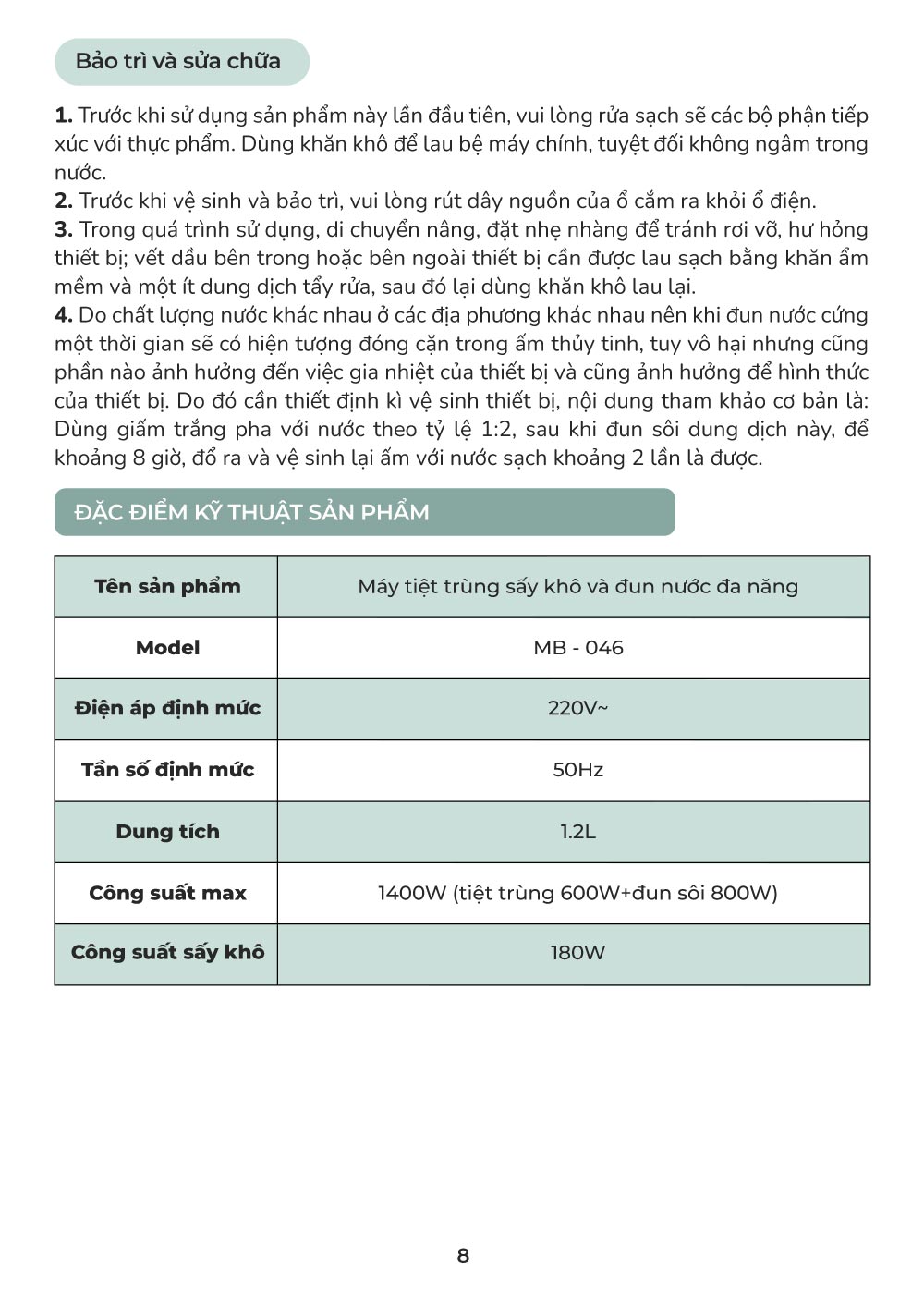 huong dan su dung may tiet trung dun nuoc da nang mb046 9
