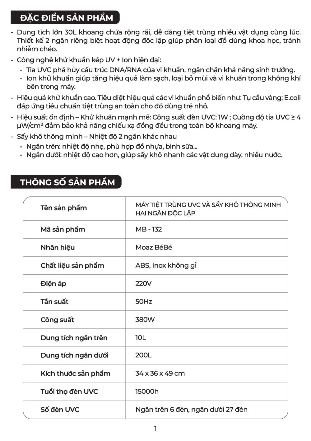 huong dan su dung may tiet trung say kho uvc mb132 3